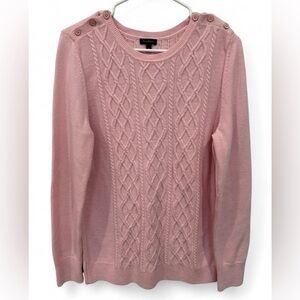 Women's Talbots Lambswool Cable Knit‎ Pink Sweater Large Button Detail Pullover